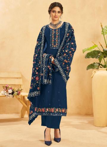 Blue Trendy Salwar Kameez in Organza with Embroide