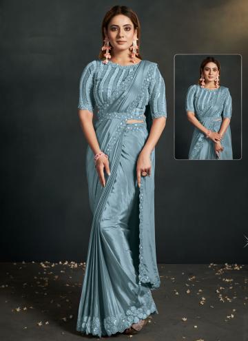 Blue Trendy Saree in Crepe Silk with Cord