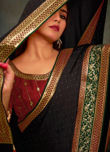 Border Satin Silk Black Contemporary Saree
