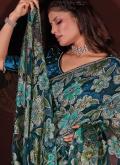Brasso Contemporary Saree in Teal Enhanced with Diamond Work - 1