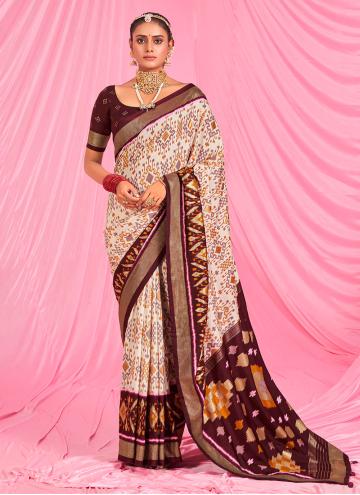 Brown and Cream color Patola Silk Classic Designer Saree with Printed