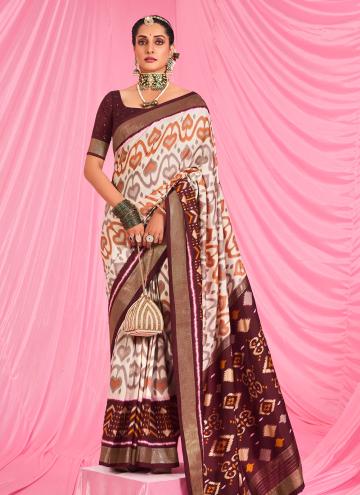 Brown and Cream Patola Silk Printed Designer Saree for Ceremonial