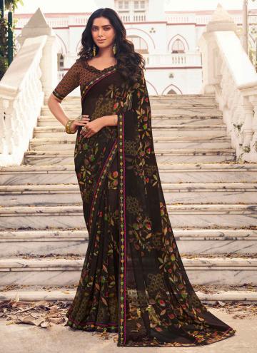 Brown Classic Designer Saree in Georgette with Printed