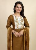 Brown color Cotton  Salwar Suit with Designer - 1