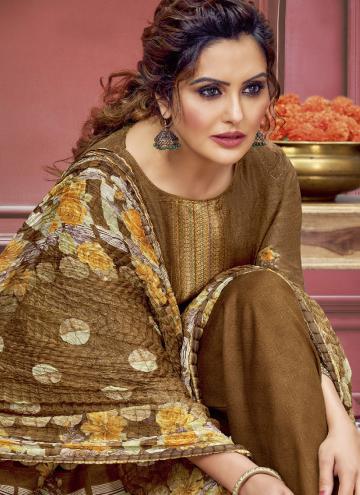 Brown color Digital Print Muslin Salwar Suit
