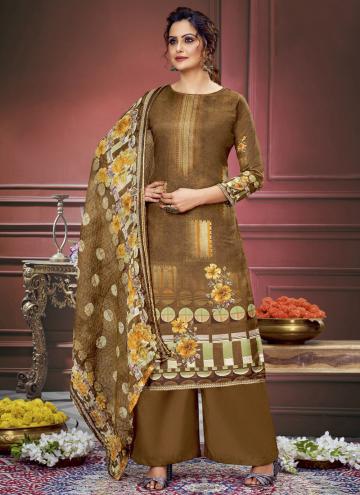 Brown color Digital Print Muslin Salwar Suit