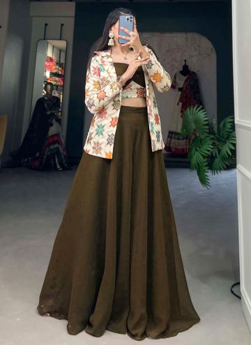 Brown Georgette Printed Jacket Style Suit for Ceremonial