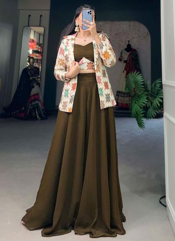 Brown Georgette Printed Jacket Style Suit for Ceremonial