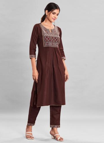 Brown Party Wear Kurti in Rayon with Embroidered