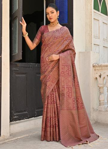 Brown Raw Silk Woven Classic Designer Saree