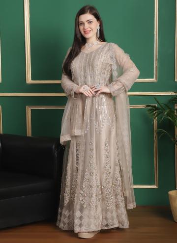 Brown Salwar Suit in Net with Cord