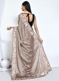 Brown Satin Silk Embroidered Trendy Saree for Engagement - 1