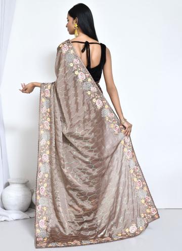 Brown Satin Silk Embroidered Trendy Saree for Engagement