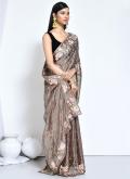 Brown Satin Silk Embroidered Trendy Saree for Engagement - 2