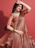 Brown Silk Digital Print Designer Saree for Ceremonial - 1