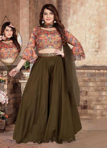 Brown Silk Printed Designer Salwar Kameez