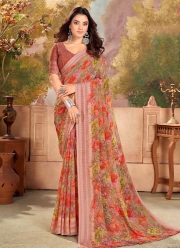 Brown Traditional Saree in Georgette with Printed