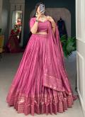 Chanderi A Line Lehenga Choli in Pink Enhanced with Border - 2