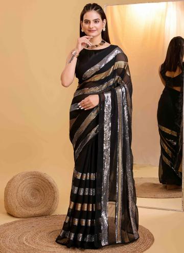 Charming Black Georgette Designer Classic Designer Saree for Ceremonial