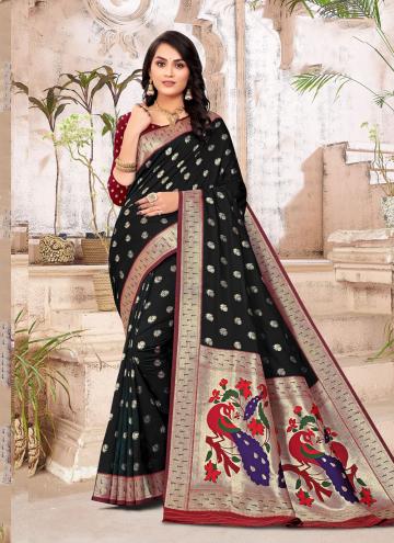 Charming Black Paithni Banarasi Jari Classic Designer Saree for Ceremonial
