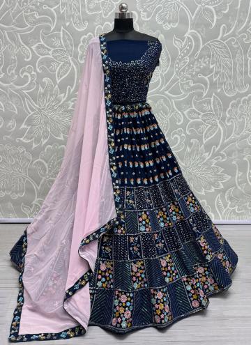 Charming Blue Georgette Sequins Work A Line Lehenga Choli for Ceremonial