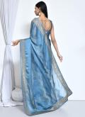 Charming Blue Satin Silk Woven Designer Saree for Engagement - 1