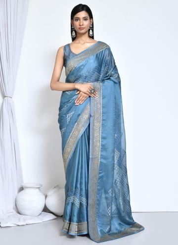 Charming Blue Satin Silk Woven Designer Saree for 