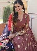 Charming Brown Faux Georgette Embroidered Gown - 4
