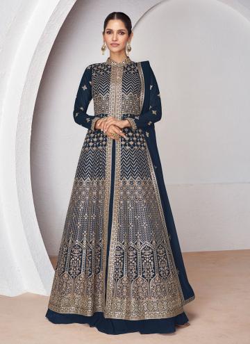 Charming Embroidered Georgette Rama Readymade Lehe