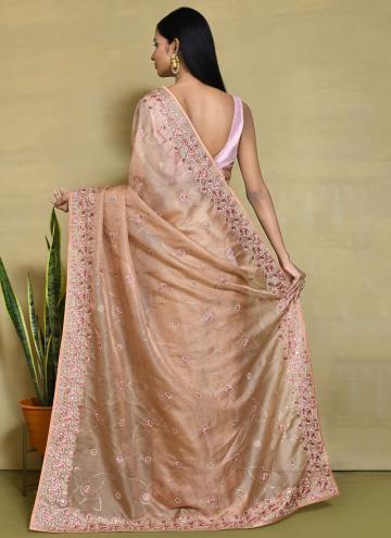 Charming Embroidered Organza Beige Contemporary Saree