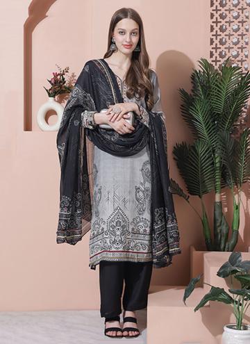 Charming Grey Muslin Embroidered Trendy Salwar Kameez