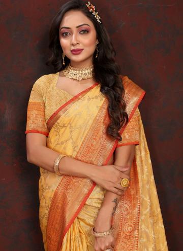 Charming Mustard Woven Contemporary Saree for Ceremonial