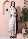 Charming Off White Muslin Embroidered Trendy Salwar Kameez for Ceremonial - 3