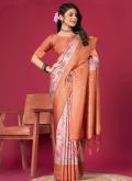 Charming Orange Silk Digital Print Designer Saree for Ceremonial - 3