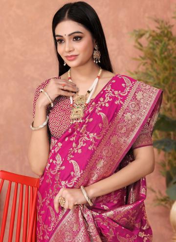 Charming Pink Banarasi Woven Trendy Saree