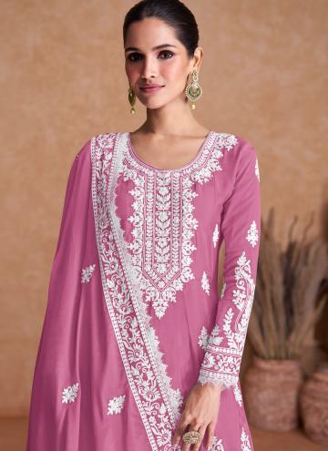 Charming Pink Chinon Embroidered Designer Salwar Kameez