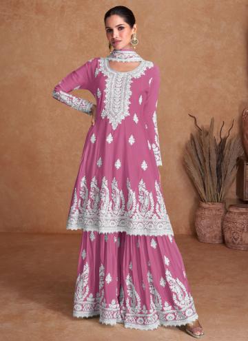 Charming Pink Chinon Embroidered Designer Salwar K