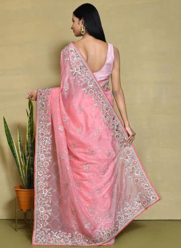 Charming Pink Organza Embroidered Contemporary Saree