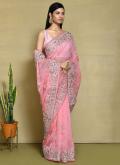 Charming Pink Organza Embroidered Contemporary Saree - 2