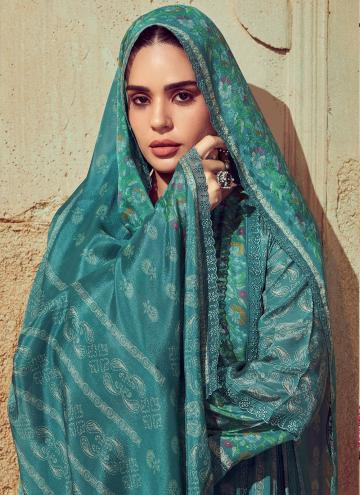 Charming Turquoise Muslin Digital Print Salwar Suit