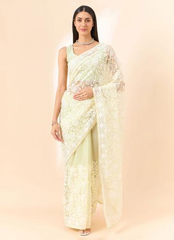 Charming Yellow Organza Embroidered Classic Designer Saree for Ceremonial
