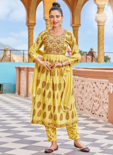 Charming Yellow Rayon Digital Print Trendy Salwar Kameez