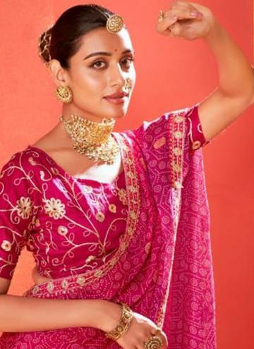Chiffon Classic Designer Saree in Pink Enhanced with Embroidered