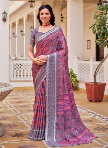 Chiffon Classic Designer Saree in Pink Enhanced wi