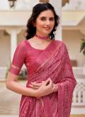 Chiffon Designer Saree in Pink Enhanced with Printed - 1