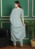 Chiffon Salwar Suit in Turquoise Enhanced with Embroidered - 1