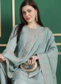 Chiffon Salwar Suit in Turquoise Enhanced with Embroidered - 4