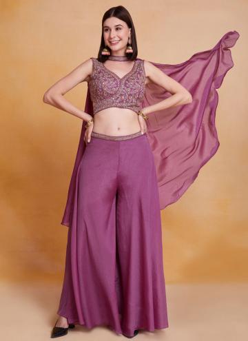 Chinon Designer Salwar Kameez in Purple Enhanced w