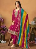 Chinon Designer Salwar Kameez in Rani Enhanced with Embroidered - 2