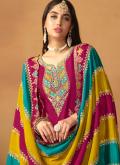 Chinon Designer Salwar Kameez in Rani Enhanced with Embroidered - 3
